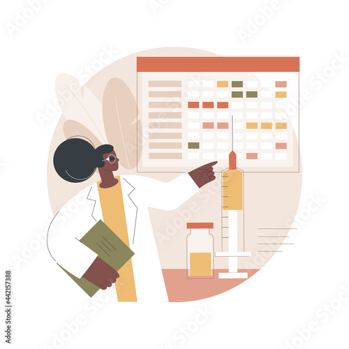Immunization schedule abstract concept vector illustration. Prevention care schedule, infectious diseases prevention, children vaccination plan, adult immunization calendar abstract metaphor.