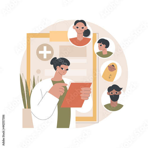 Family doctor abstract concept vector illustration. Visit your doctor, medical family practice, primary healthcare provider, general practitioner, physician service, insurance abstract metaphor.