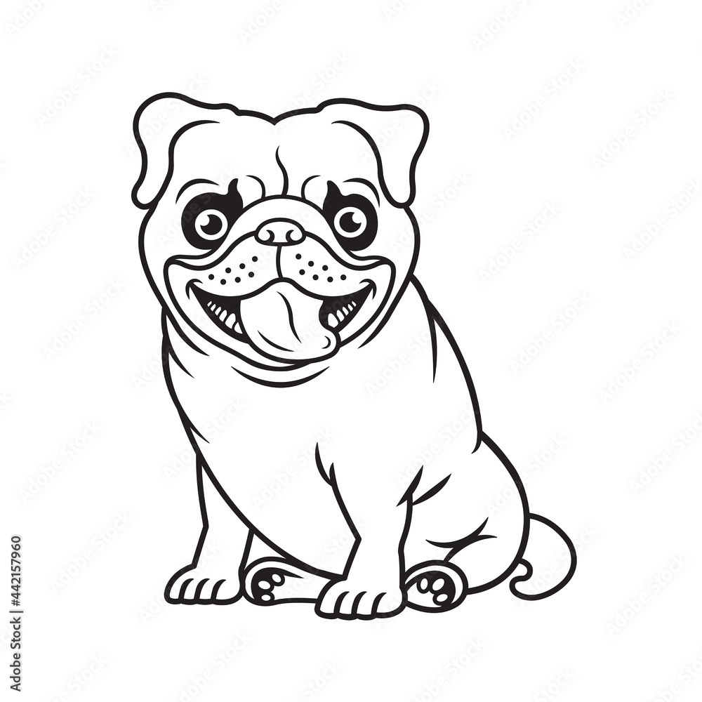 Fototapeta premium Black and White Pug Dog Cartoon Vector