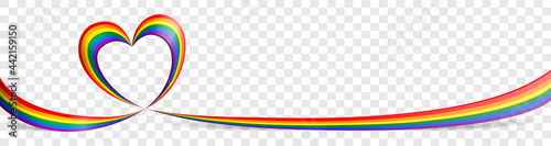 Pride flag rainbow heart banner illustration on transparent background isolated