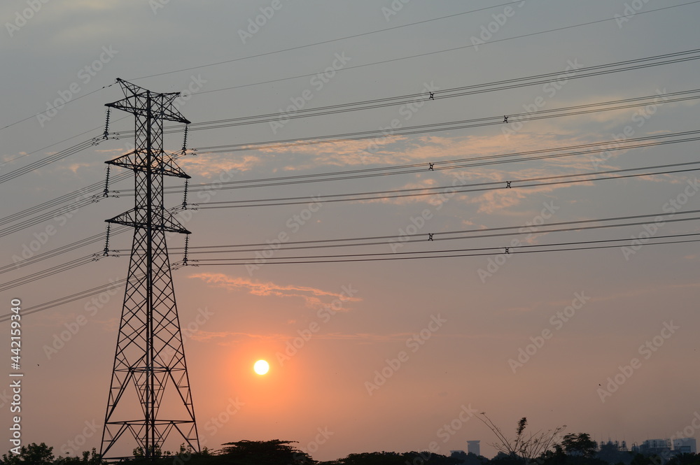 Fototapeta premium power lines at sunset
