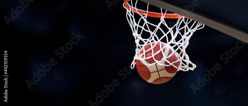 The orange basketball ball flies through the basket. Professional sport concept.. © Augustas Cetkauskas