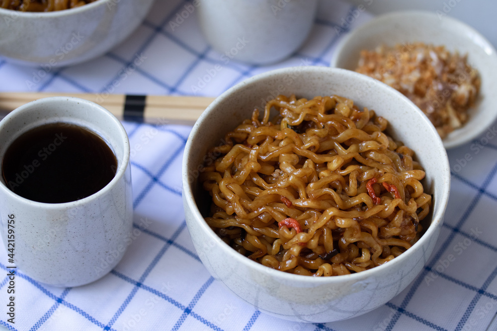 Korean hot and spicy instant noodle and seaweed Korean hot and spicy instant noodle and seaweed