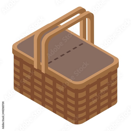 Camp picnic basket icon isometric vector. Wicker food bag. Picnic gift basket