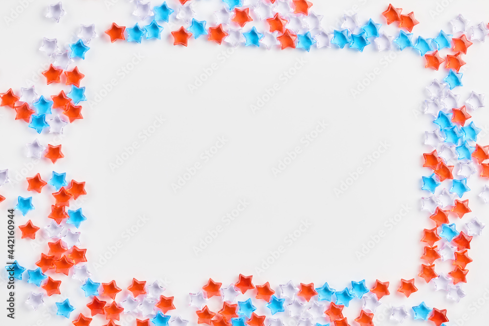 4th of July American Independence Day decorations on white background. flat lay minimalistic compositions, space for text 4th of July American Independence Day decorations on white background. flat lay minimalistic compositions, space for text