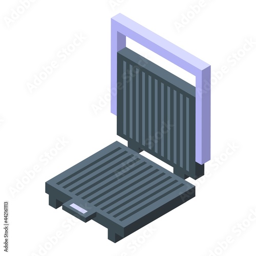 Kitchen grill icon isometric vector. Bbq meat steak. Hot food on fire