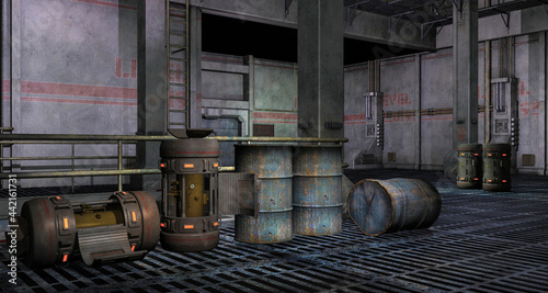 capannone fabbrica abbandonata usato come deposito per  barili contenente sostanze tossiche photo