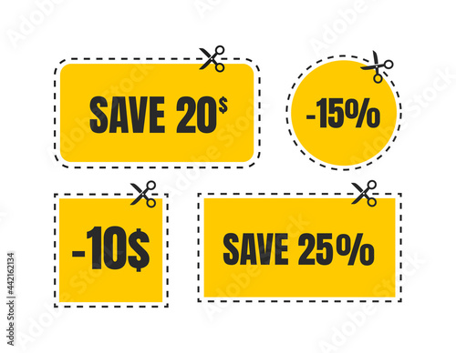 Vector coupon discount isolated. Gift voucher for business. Set of promo coupons.