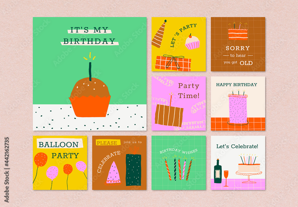 Doodle Birthday Party Layour Set Stock Template Adobe Stock