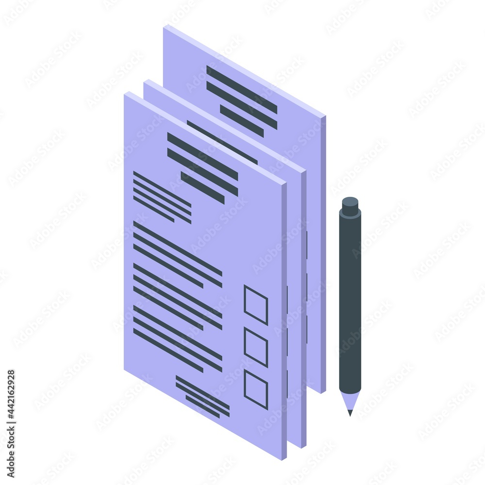 Papers lab test icon isometric vector. Science analysis result. Pcr data paper Papers lab test icon isometric vector. Science analysis result. Pcr data paper