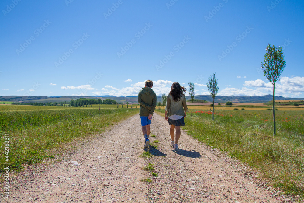 Hiking mother and son in a natural park in Spain Hiking mother and son in a natural park in Spain