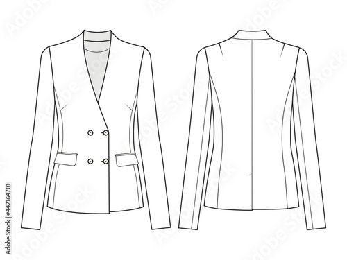 Fashion technical drawing of collarless jacket