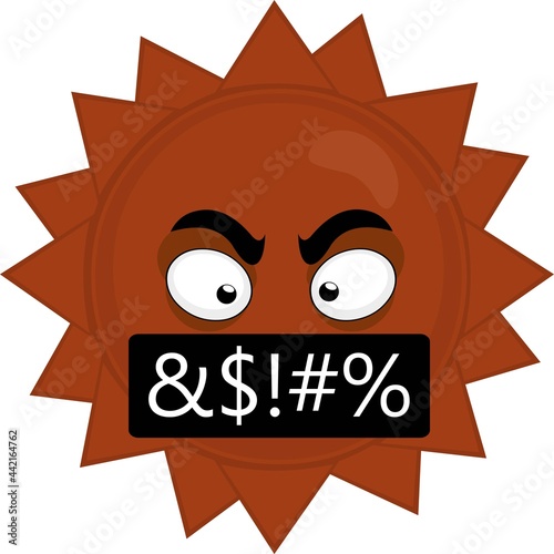 Vector illustration of cartoon character of the sun with an angry and insulting expression