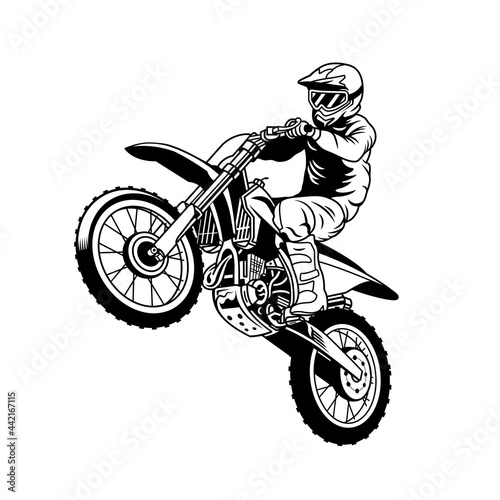 Black and white jumping racer riding the motocross