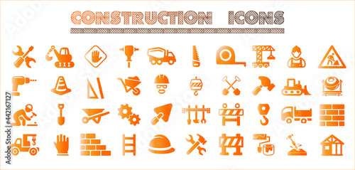 Construction set in orange gradient color for apps, website
