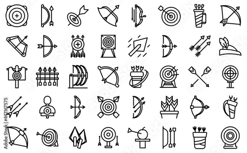 Archery competition icons set outline vector. Target bullseye. Archery purpose goal