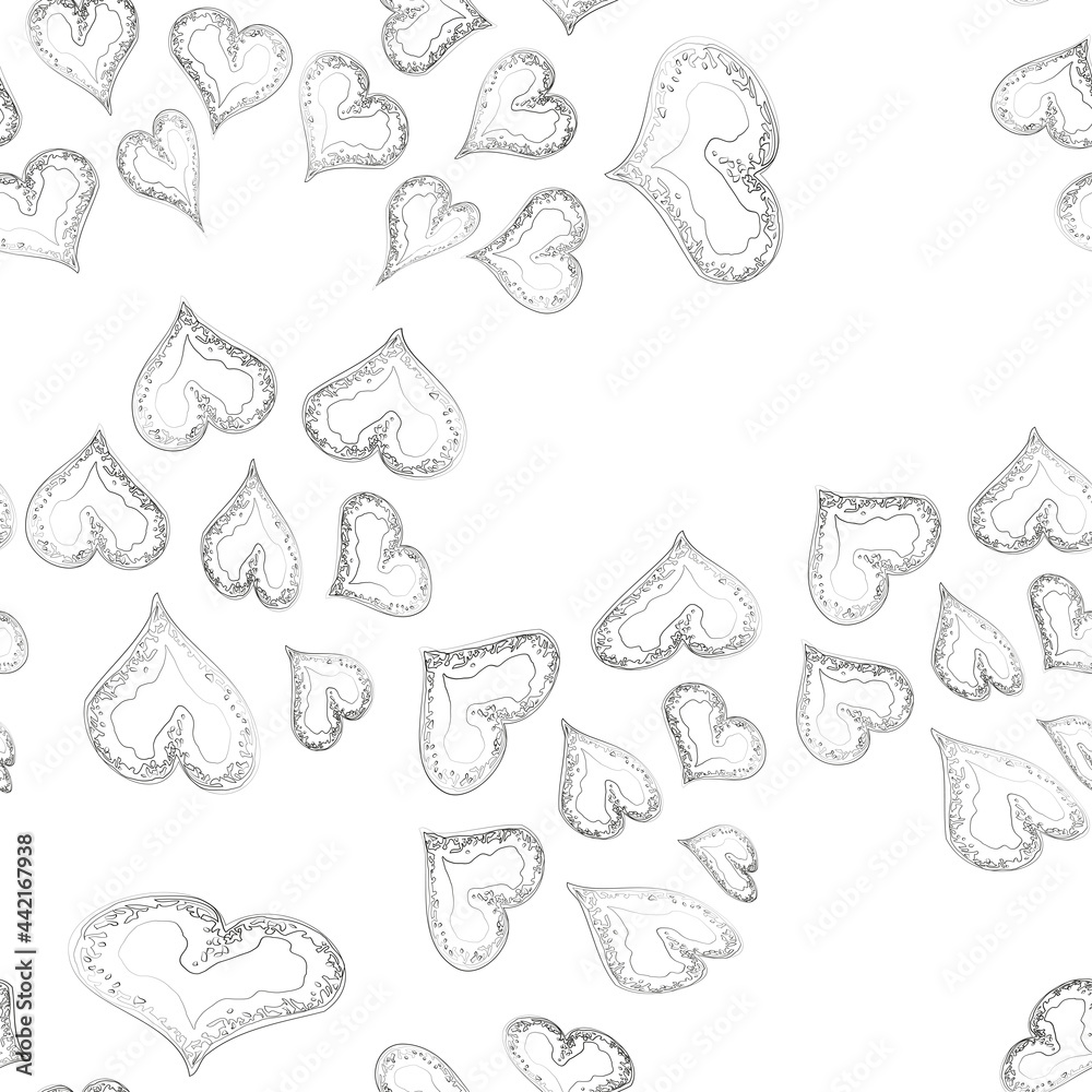Seamless pattern of outlines abstract heart shapes