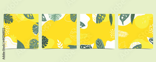 Collection of summer background set with leaves on yellow background