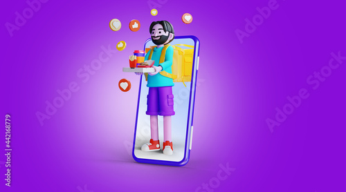 3d online food delivery  from mobile illustration photo