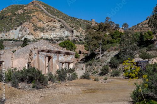 Ruins and remains of buildings in the abandoned mines of Mazarron