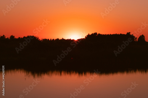 suns set on the lake 