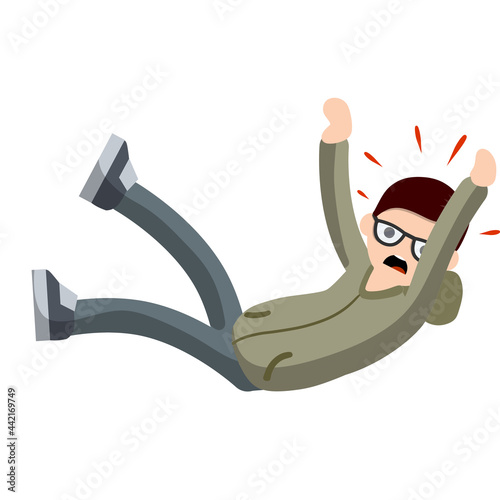 Screaming man falls from height. horror and fear of heights - phobia Acrophobia. Cartoon flat illustration. Drop young guy