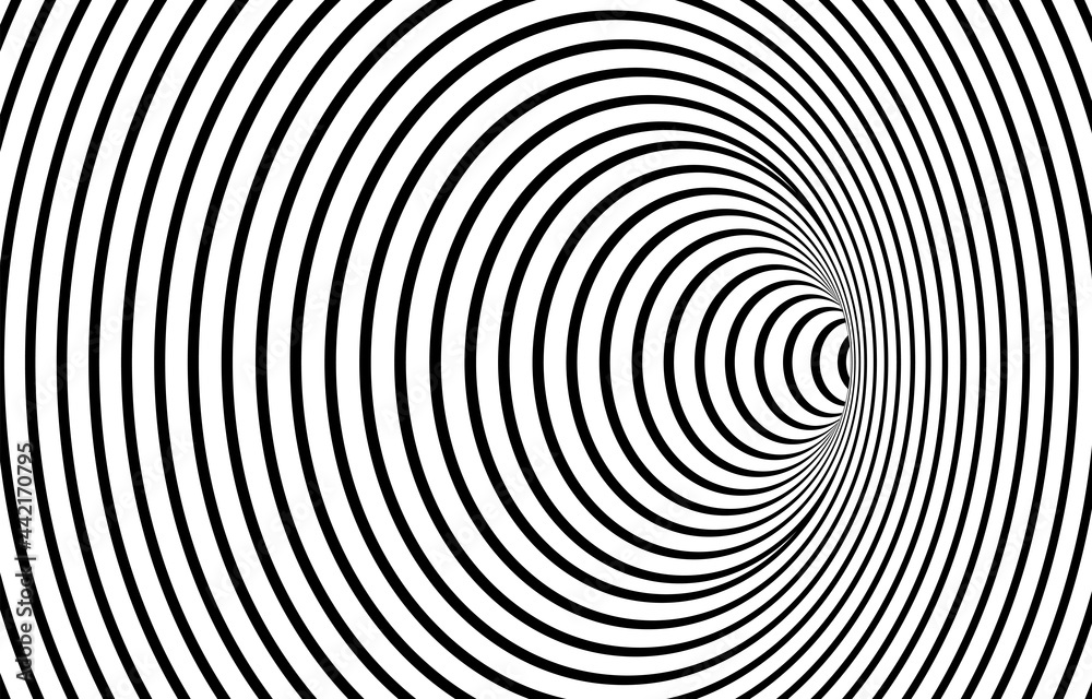 Black and white hypnotic wormhole tunnel optical Illusion background