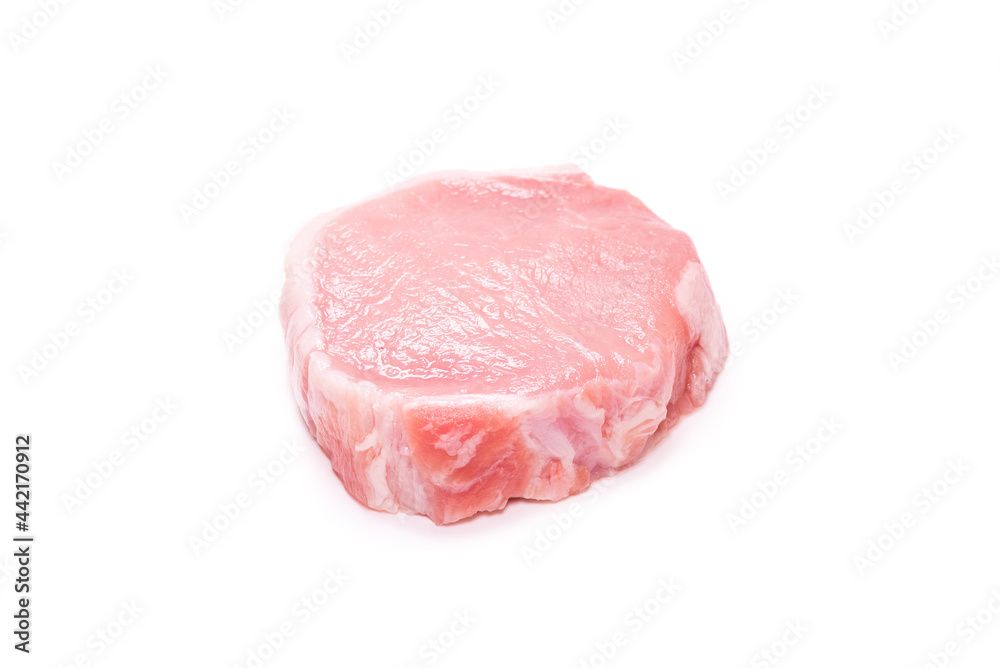 Raw pork pieces isolated on a white background. Raw pork pieces isolated on a white background.