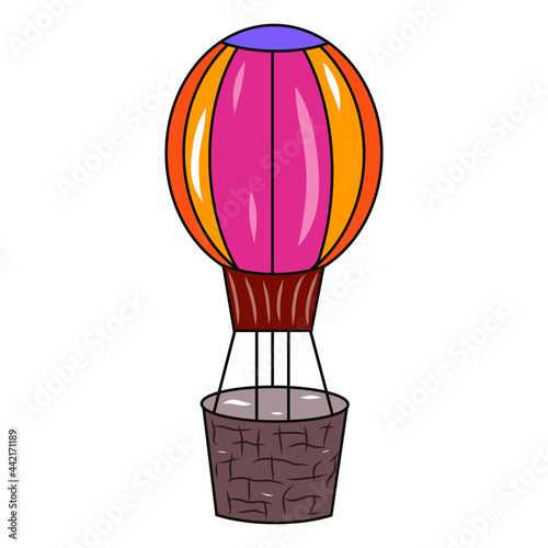 Air balloon icon. Colorful graphic sketch. Children themes. Creative idea for for decors, logo, covers, holidays, gifts, art, celebrations, birthday. Isolated vector.