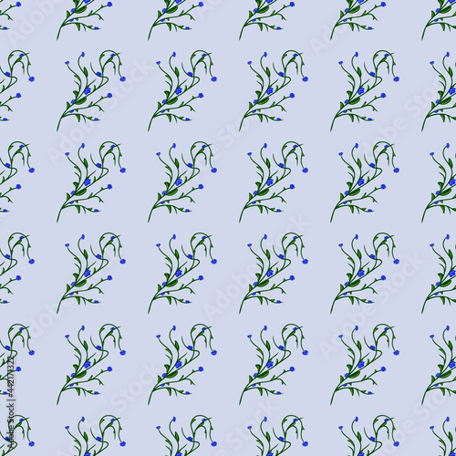 Field flower pattern. Colorful graphic. Natural theme. Changeable background. Idea for decors, gifts, templates, papers, covers, wallpapers. Isolated vector on blue. 