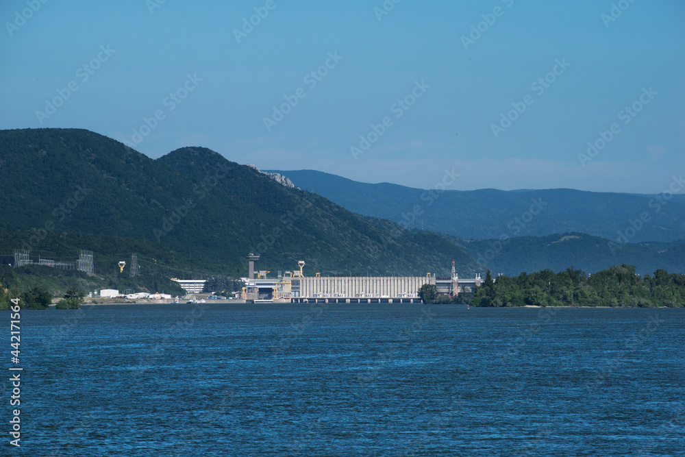 Hydropower plant on the Danube river, in Romania. Iron gates.ates.
