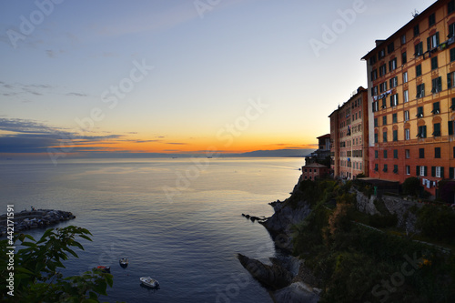 incredible sunset in the Ligurian coast  Camogli