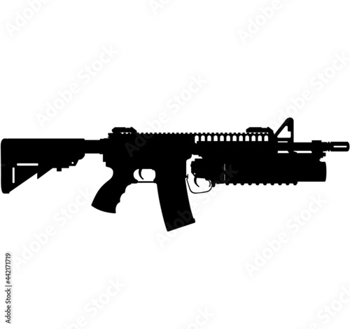 US Army, Police fully automatic machine gun M4 / M16 Carbine Caliber 5.56mm United States Marine Corps and United States Armed Forces M4 machine gun Carbine, m rifle detailed realistic silhouette