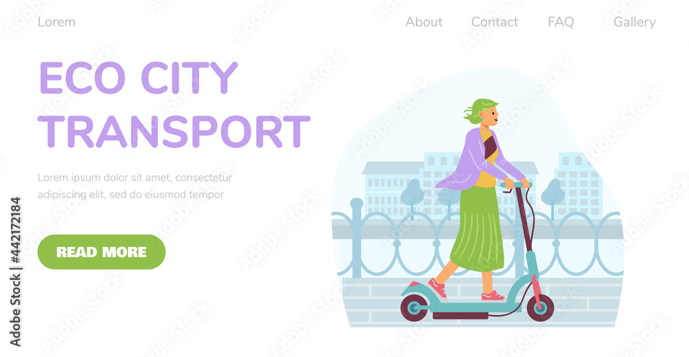 Eco alternative city transport concept of web banner, flat vector illustration.