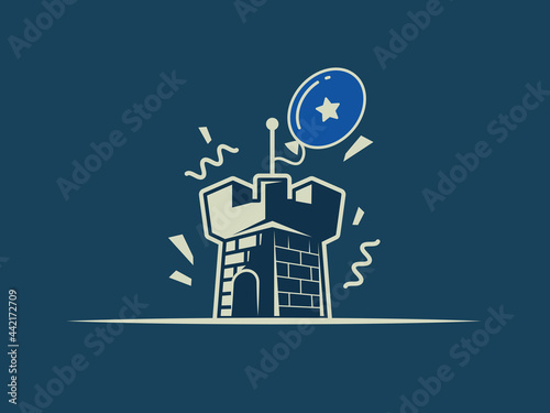 The dark stone tower of the holiday castle