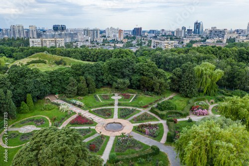 Garden with roses in the park, aerial view. © maykal