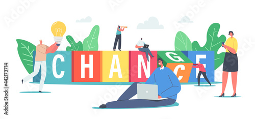 Change and Chance, Opportunity Concept, Tiny Business Characters Have Creative Idea or Vision for Creative Project