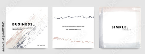 Hand drawn art for social media templates, square business templates for facebook and instagram, vector brush strokes elements, minimal creative layouts