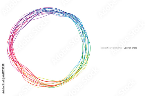Vector abstract circles lines round frame colorful rainbow isolated on white background with empty space for text.
