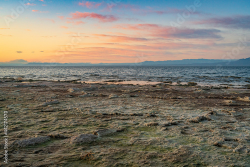 Salton Sea in Southern California at Sunset  USA