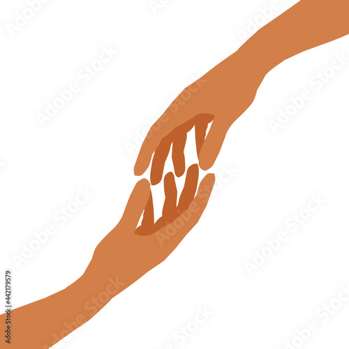 There’s a hand trying to reach another one’s hand. Concept about care, donations, helping, sharing, hope and etc.