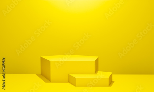 Scene with yellow color podium for mock up presentation in minimalism style with copy space, 3d render abstract background