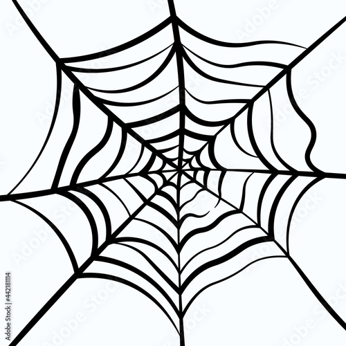Spider web on white isolated background, web outline, cobweb, spooky decor design, danger insect trap, flat vector illustration