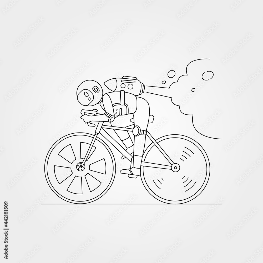 Obraz premium astronaut riding bicycle line art vector symbol illustration design, astronaut sketch idea