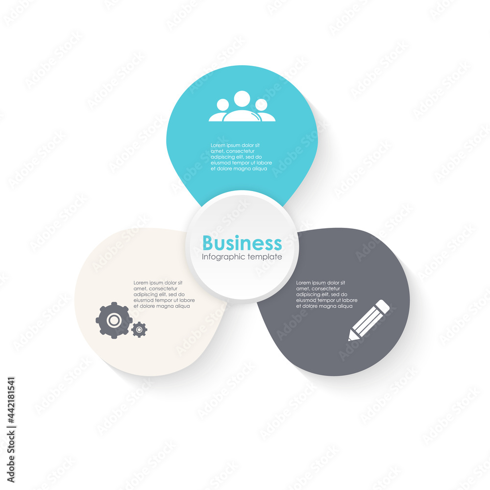 Vector circle infographic template with 3 steps for diagram, graph, web design, presentation and round chart. Business flower concept.