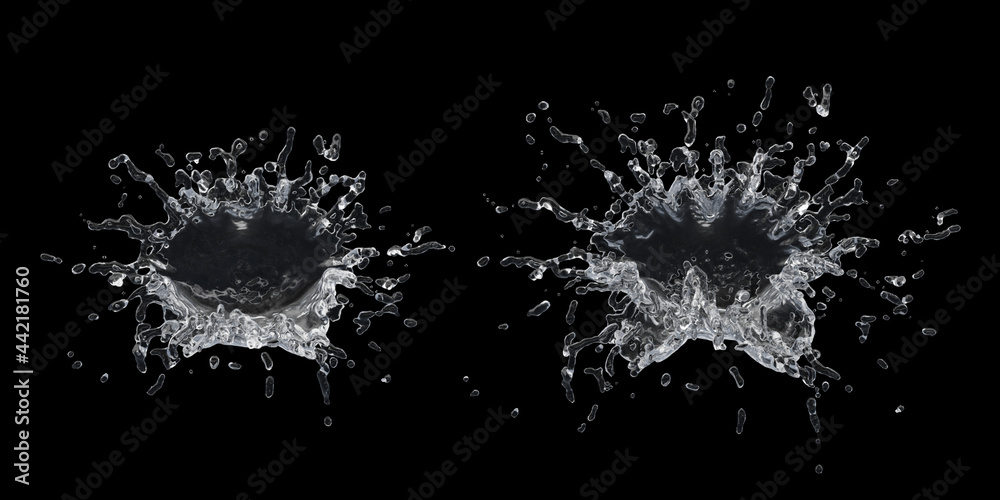 Water Splash with Droplets on Black Background. 3d illustration Water Splash with Droplets on Black Background. 3d illustration