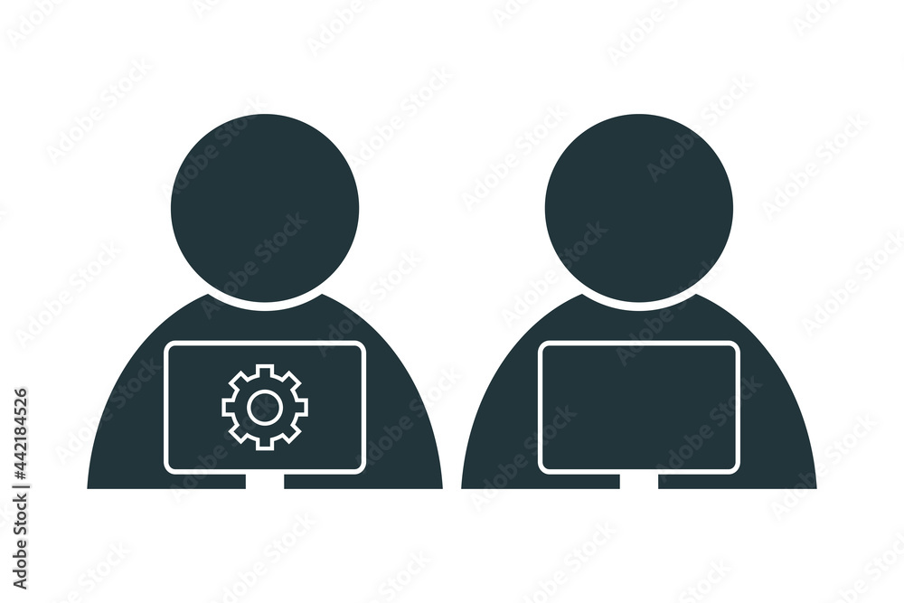 Person with a computer. Simple icon set. Flat style element for graphic design. Vector EPS10 illustration. Person with a computer. Simple icon set. Flat style element for graphic design. Vector EPS10 illustration.