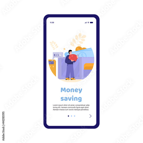 Mobile phone app for economy money at car fuel a vector illustration