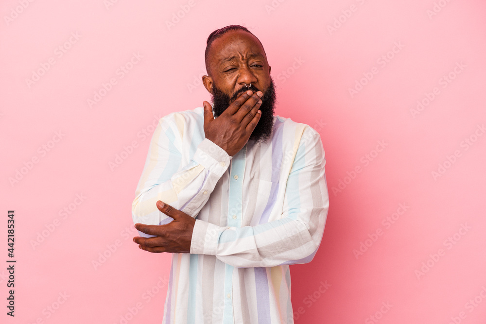 yawning showing a tired gesture covering mouth with hand. yawning showing a tired gesture covering mouth with hand.
