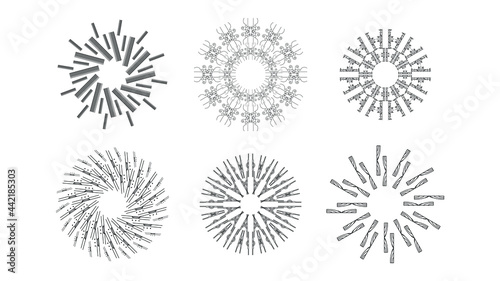 Set Abstract Collection Starburst Sunburst Sunset Black Line Doodle Design Elements Bursting Rays Sunrise Light Radiant Spark Vector Design Style